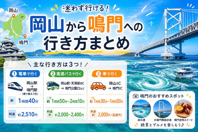 岡山から鳴門への行き方｜高速バス・車・電車の時間と料金を比較