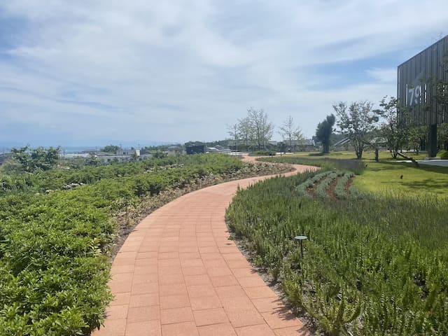 建物の外には芝生や庭園